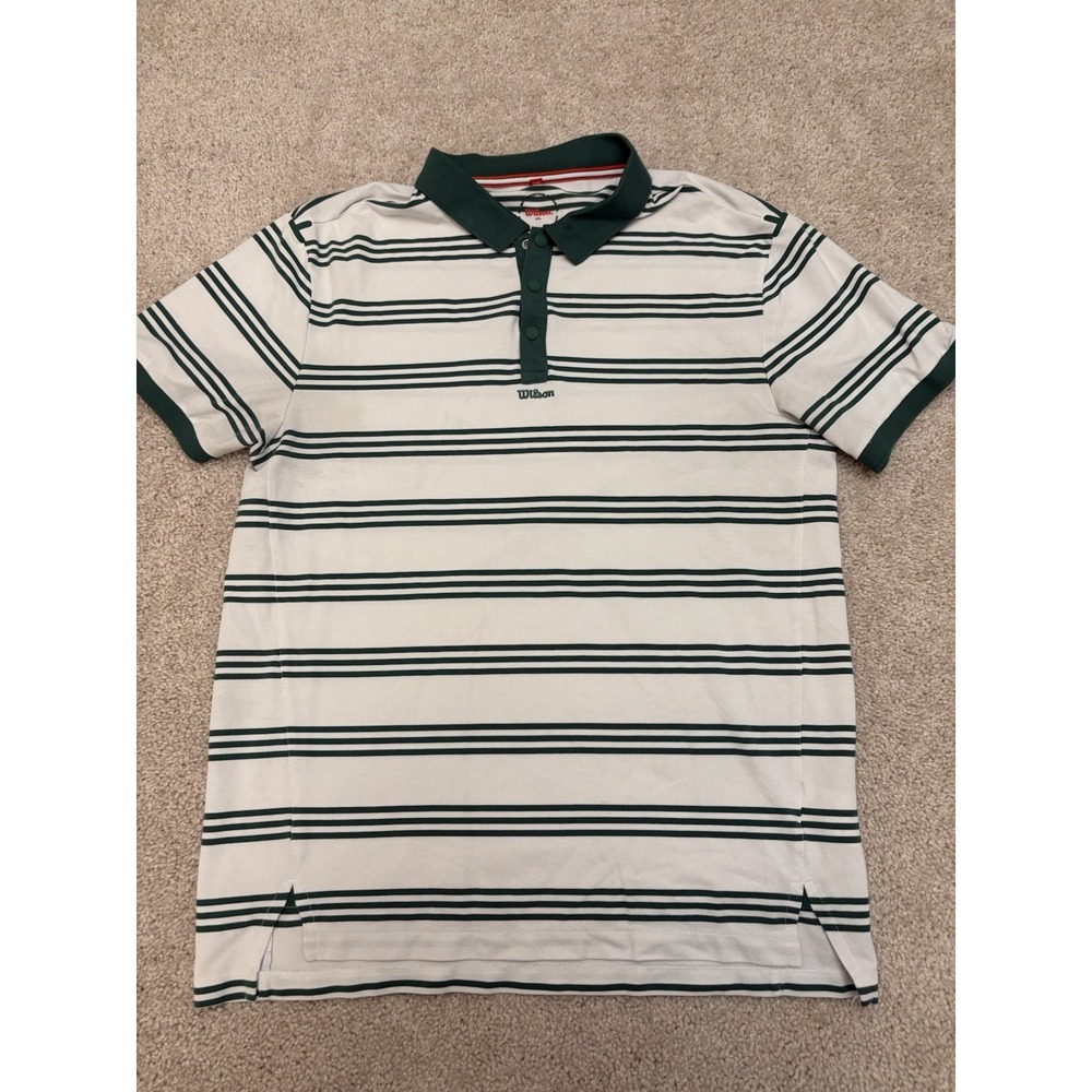 Wilson White and Dark Green Striped Polo Shirt